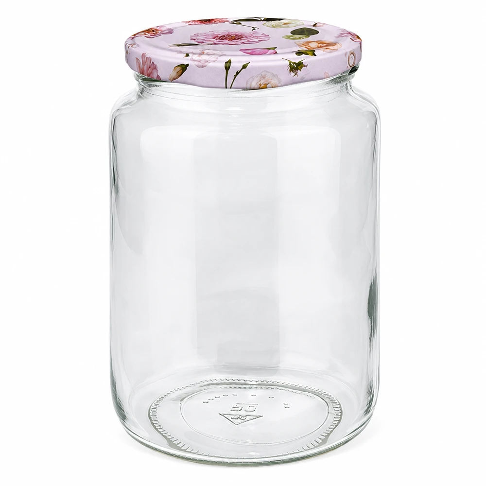 795ml ronde pot met roze bloem deksel BasicSeal inmaakpot voorraadpot jampot