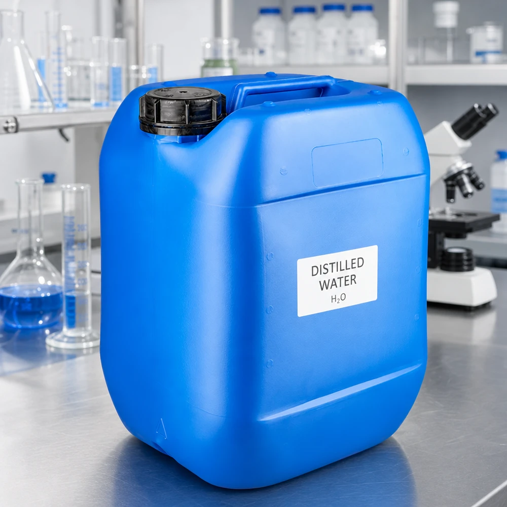 Rechthoekige blauwe jerrycan van 10 liter met OV-sluiting voor het bewaren van chemicaliën en water
