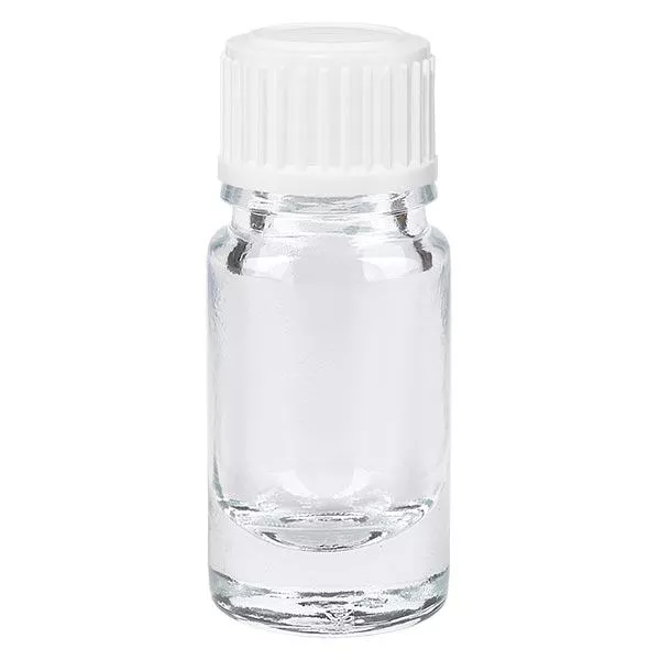 Helder glazen flessen 5ml met wit schroefsluiting St Helder glazen flessen 5ml met wit schroefsluiting St