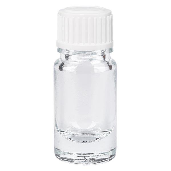 Helder glazen flessen 5ml met wit schroefsluiting St Helder glazen flessen 5ml met wit schroefsluiting St