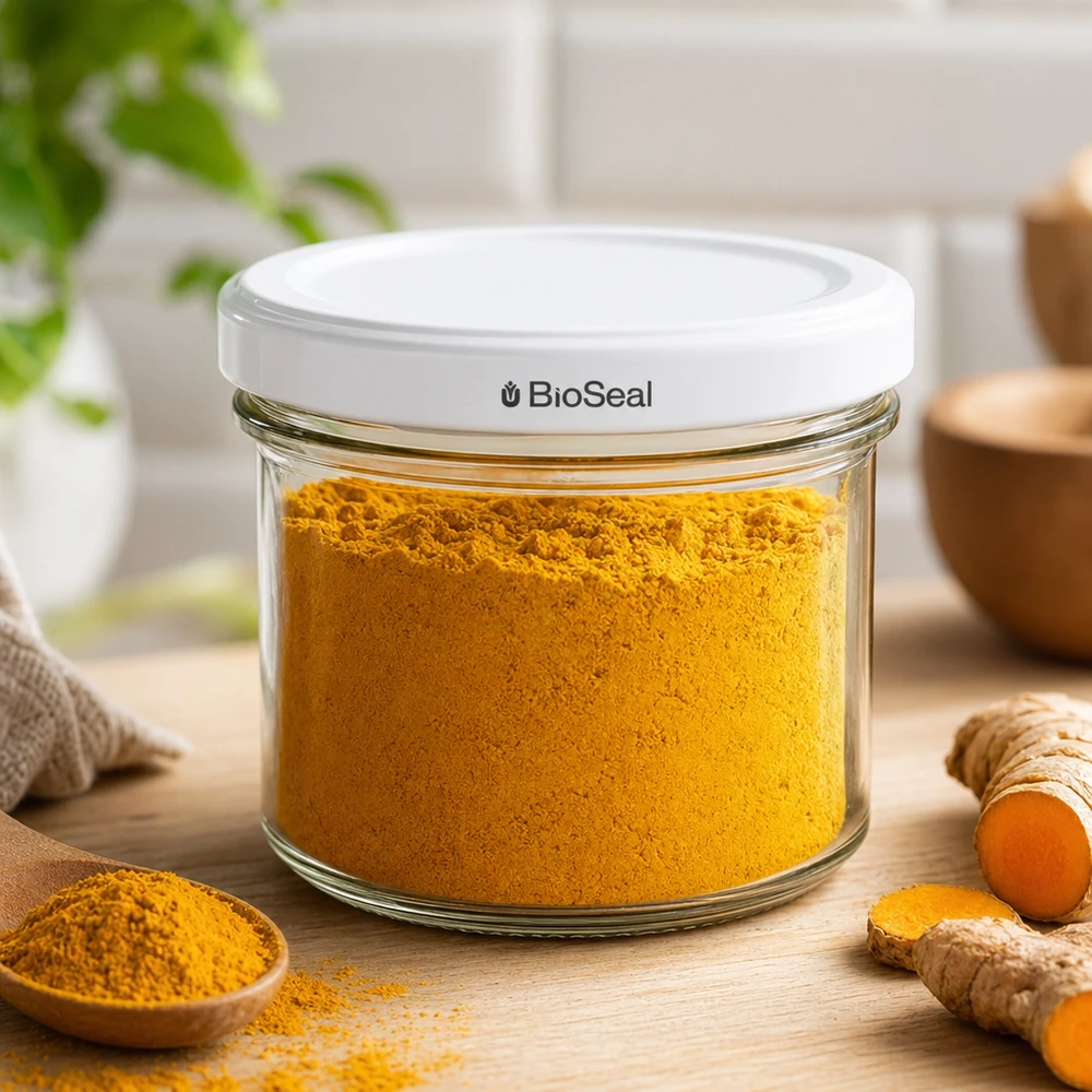 UNiTWIST bekers 125ml kruiden opslag kurkuma poeder keukenscène TO66 BioSeal deksel wit glas