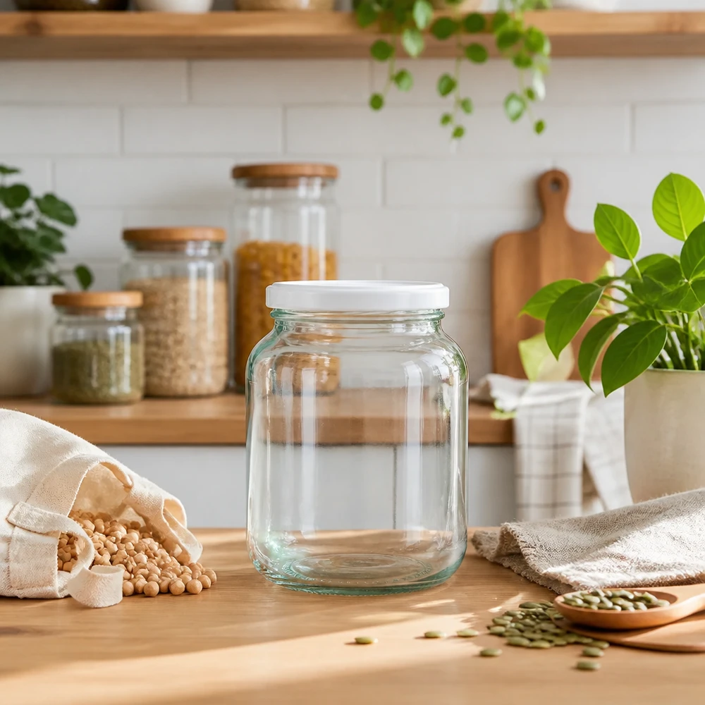 370 ml ovale pot UNiTWIST met BasicSeal deksel wit in duurzame zero-waste keuken met peulvruchten en planten