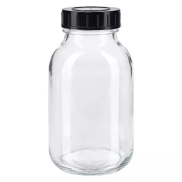 Fles met wijde hals 500 ml helder glas met schroefdeksel Fles met wijde hals 500 ml helder glas met schroefdeksel