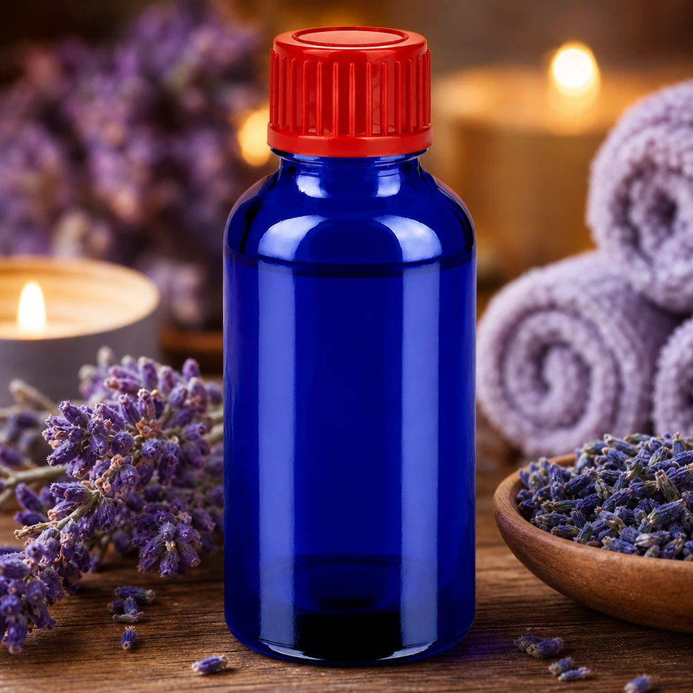 Handig blauw 30ml flesje met rode schroefdop voor mobiele toepassingen