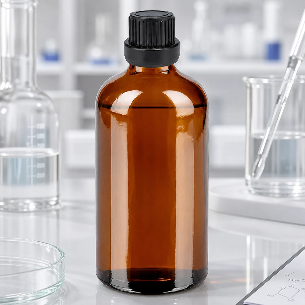 100ml druppelfles 2mm zwart OV BrownLine UT18/100 Hygiënische apothekersfles 100ml bruin met lekvrij druppelsysteem voor steriele vloeistoffen