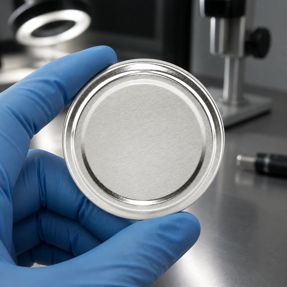 Inmaakdeksel BasicSeal 63 mm TO63 zilver UNiTWIST Kwaliteitscontrole Microscoop Achtergrond