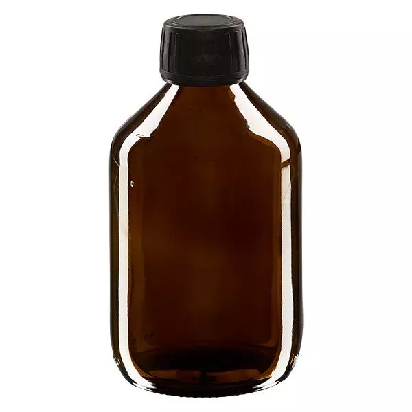 300ml Euro-medicijnfles bruin met zwarte schroefsluiting VR