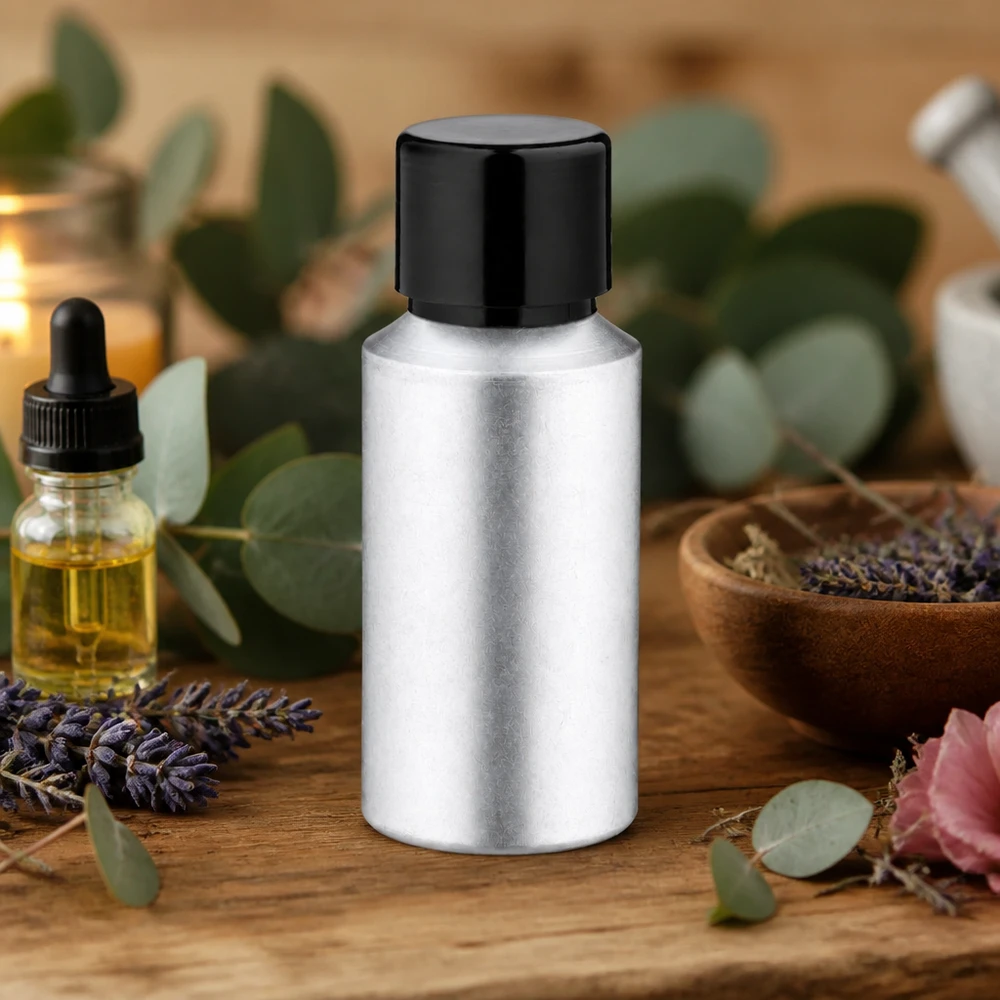 30 ml aluminium flesje met matte coating en stevige zwarte dop