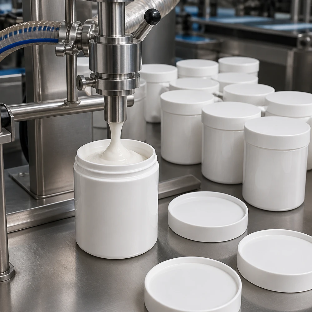 Zalfpot 200 g wit met schroefdeksel wit (PP) Reeks onbedrukte witte PP-zalfpotjes van 200 g met schroefdeksels voor farmaceutische productie
