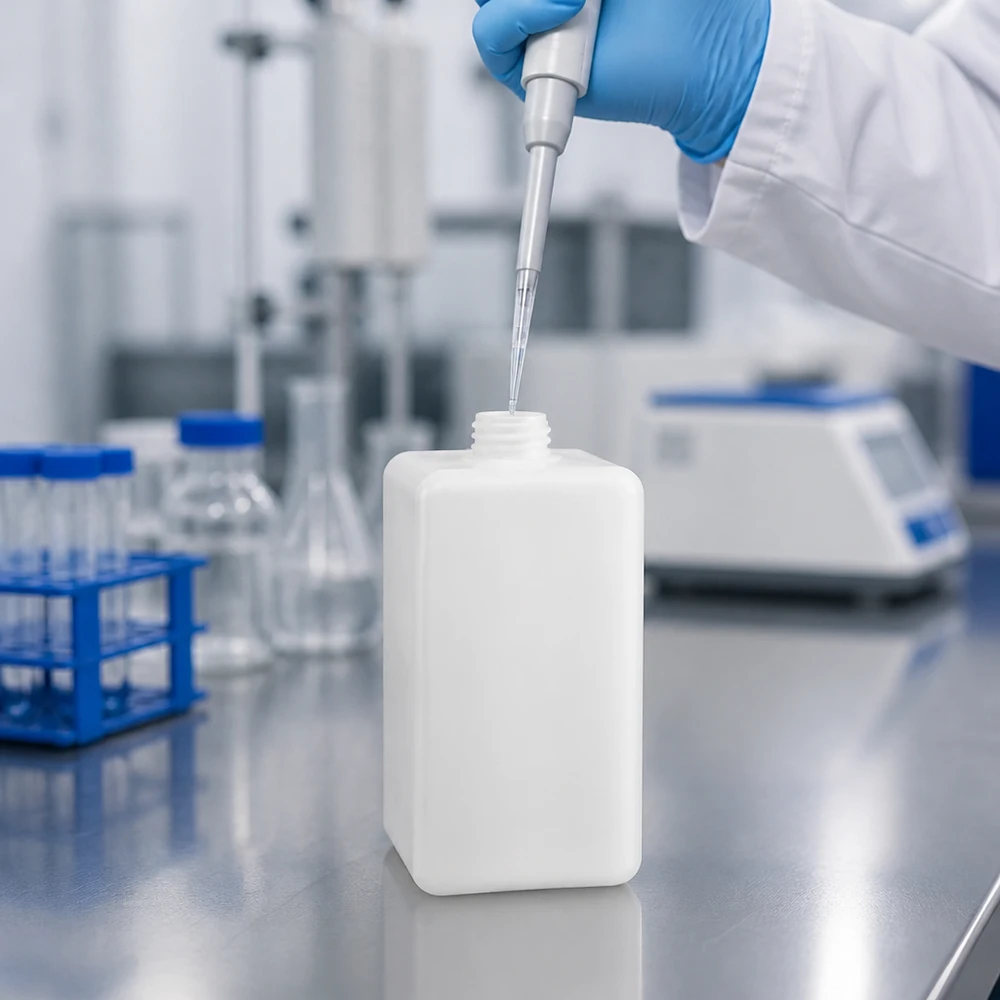 1500 ml voorraadfles van PE-HD met smalle hals GL 32 voor nauwkeurige monstername met een pipet