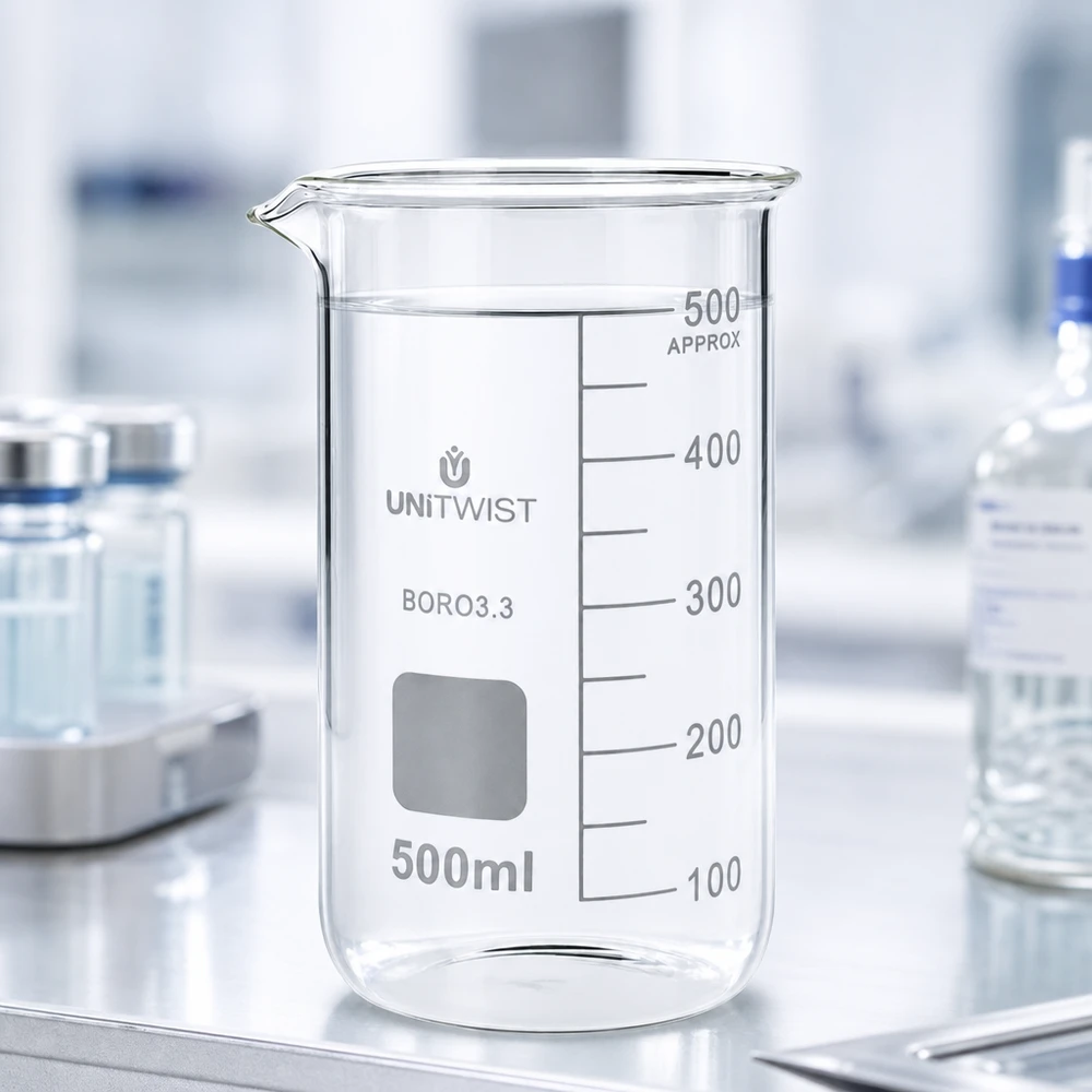 UNITWIST bekerglas 500 ml, hoge cilindrische vorm met schaalverdeling voor chemische laboratoriumtoepassingen