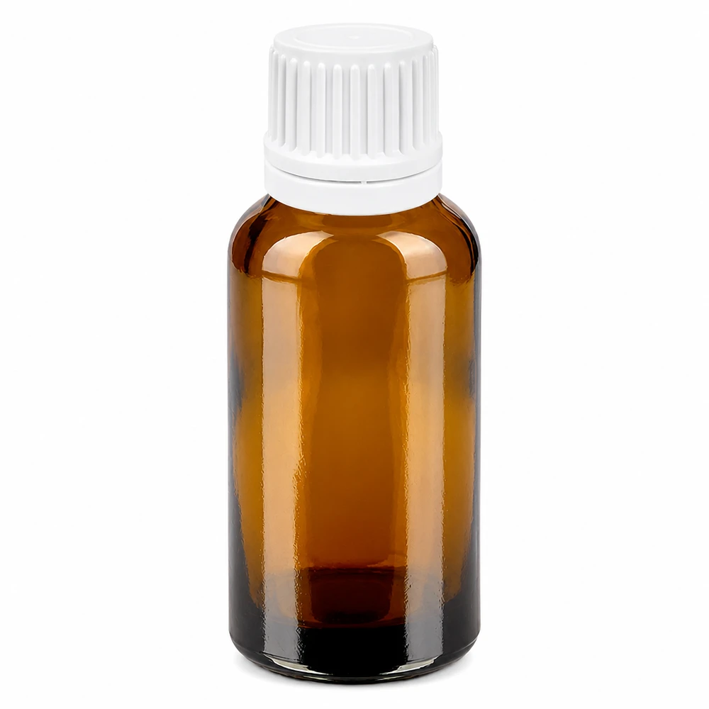 30ml apothekersflesje bruin met witte druppeldop voor homeopathische middelen en essences