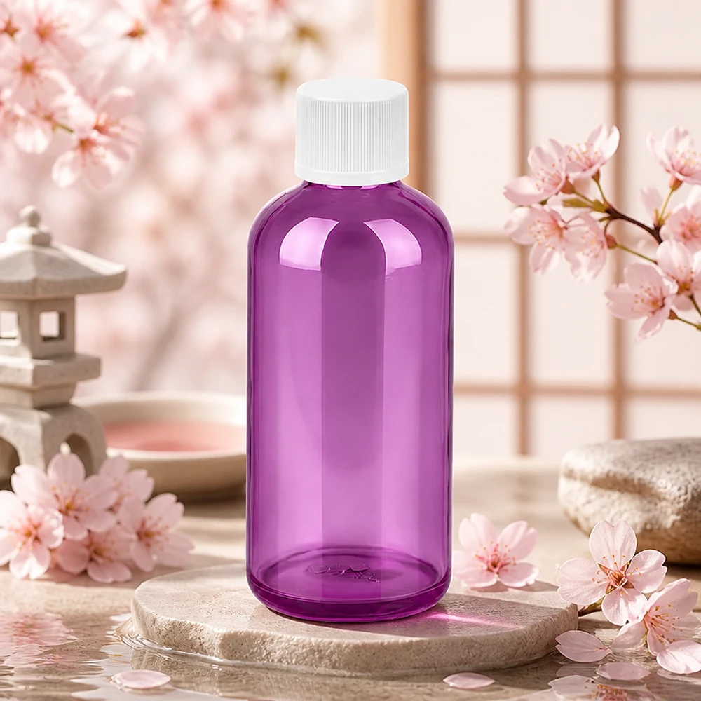 100ml fles 11mm schroefdop wit standaard kindveilige PurpleLine. UT18/100 100 ml paarse fles met UT18 standaard schroefdraad, ideaal voor wellness- en spaproducten