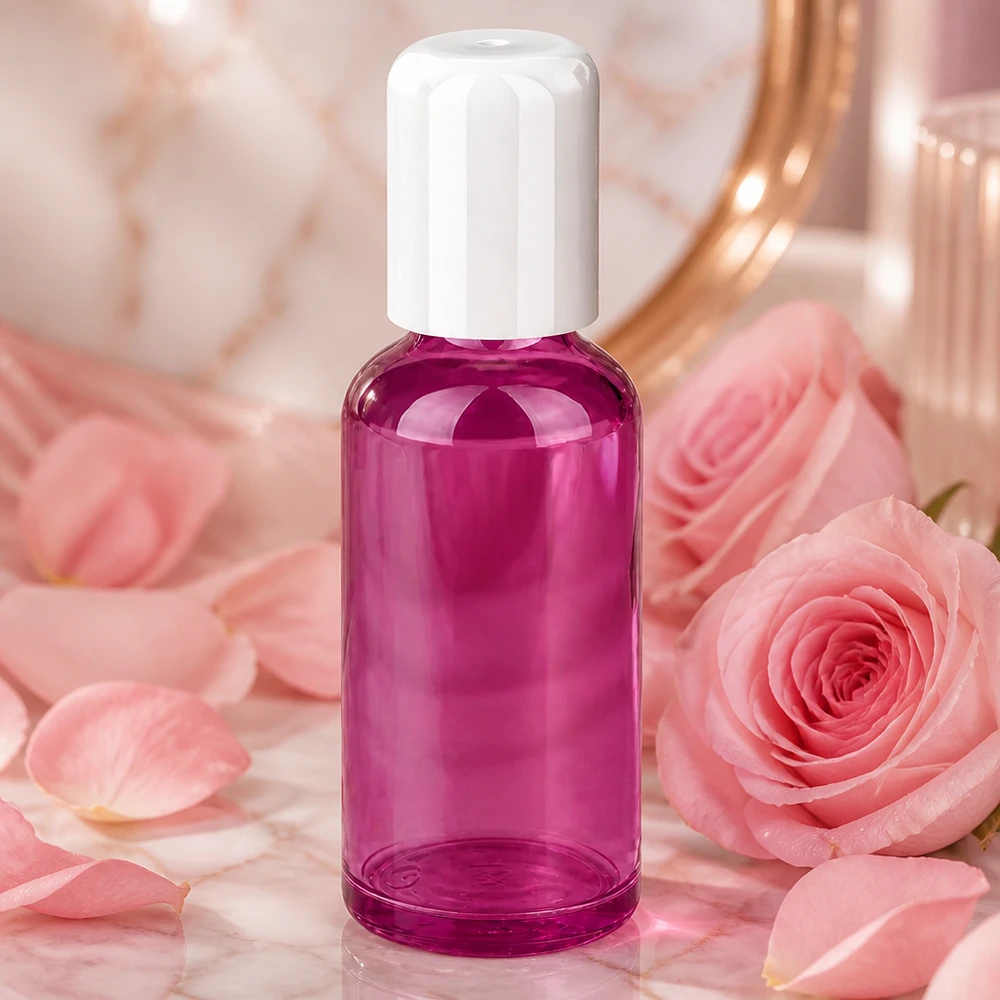 50ml rolfles wit standaard PurpleLine UT18/50 50 ml flacon violet transparant met hygiënische witte schroefdop
