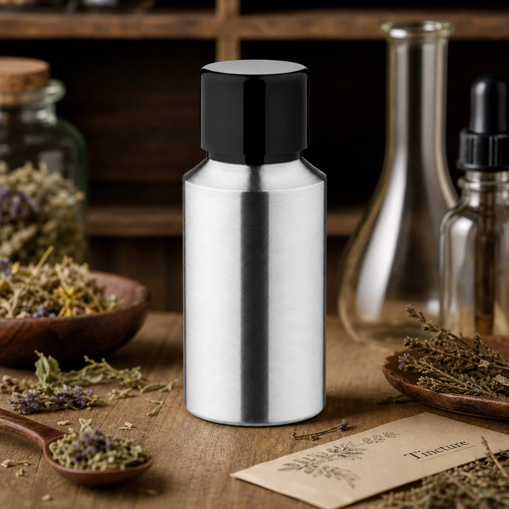 30 ml aluminium fles geslepen incl. schroefdop zwart met conusafdichting 30 ml fles van gepolijst aluminium met elegant ontwerp voor hoogwaardige cosmetica en verzorgingsproducten