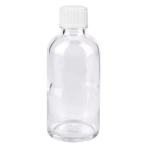 Apothekersfles helder 50 ml schroefsluiting wit Globuli, Standaard Apothekersfles helder 50 ml schroefsluiting wit Globuli, Standaard