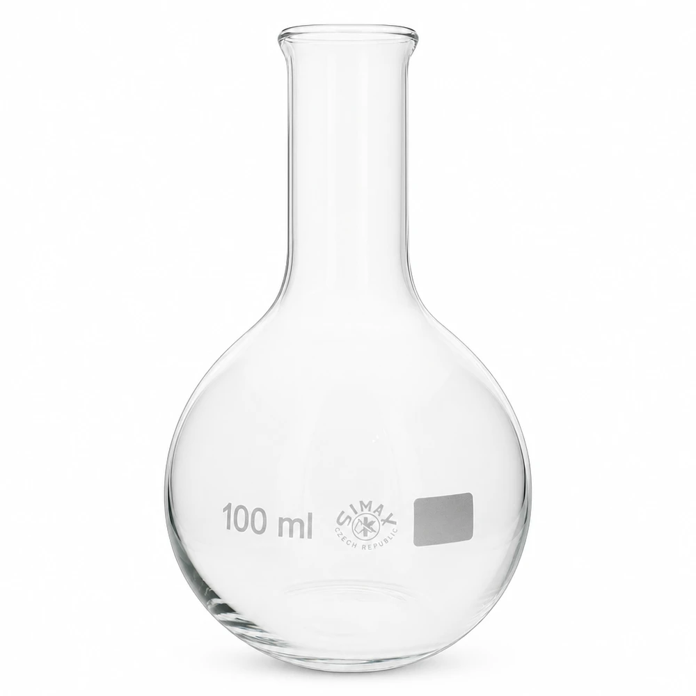 Staande kolf met een inhoud van 100 ml en een smalle hals voor nauwkeurige metingen