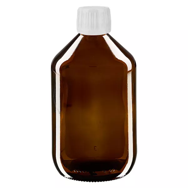 500ml Euro-medicijnfles bruin met witte schroefsluiting VR 500ml Euro-medicijnfles bruin met witte schroefsluiting VR