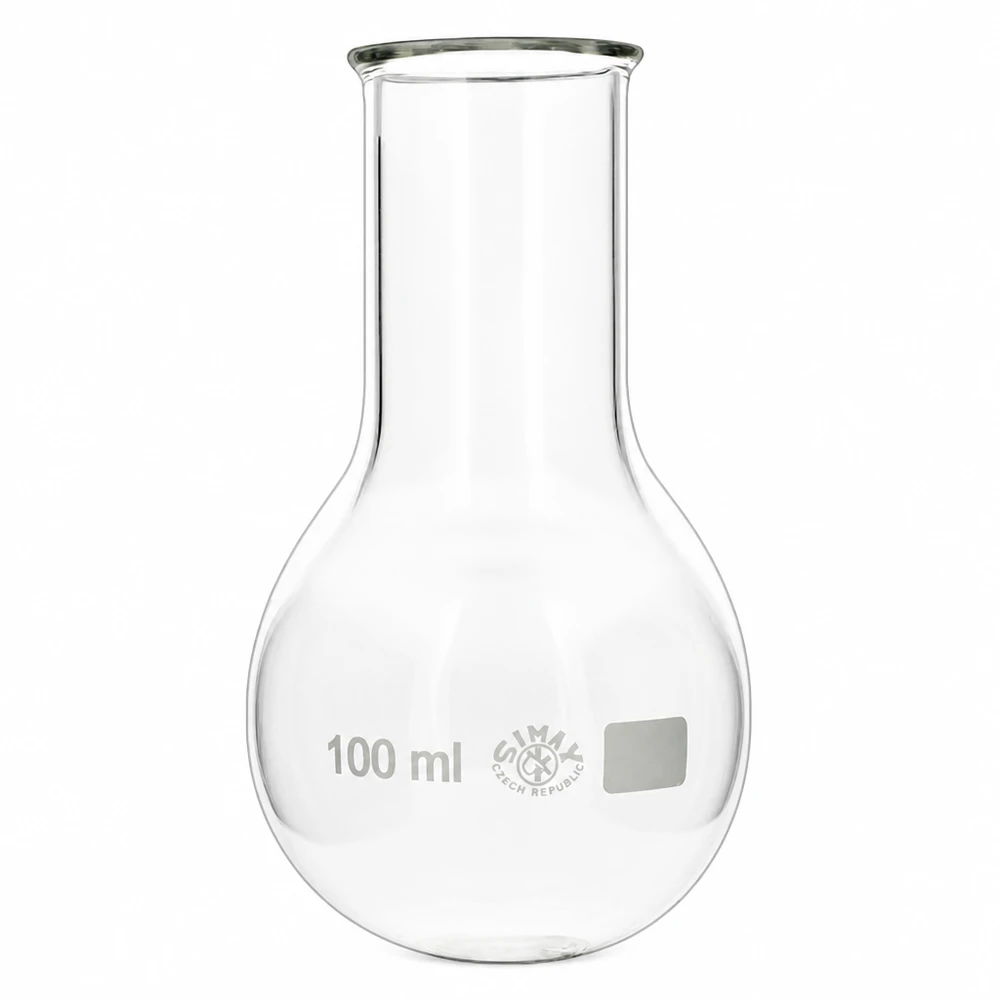 Rondbodemkolf met brede hals 100 ml volume, ideaal voor destillatie en synthese