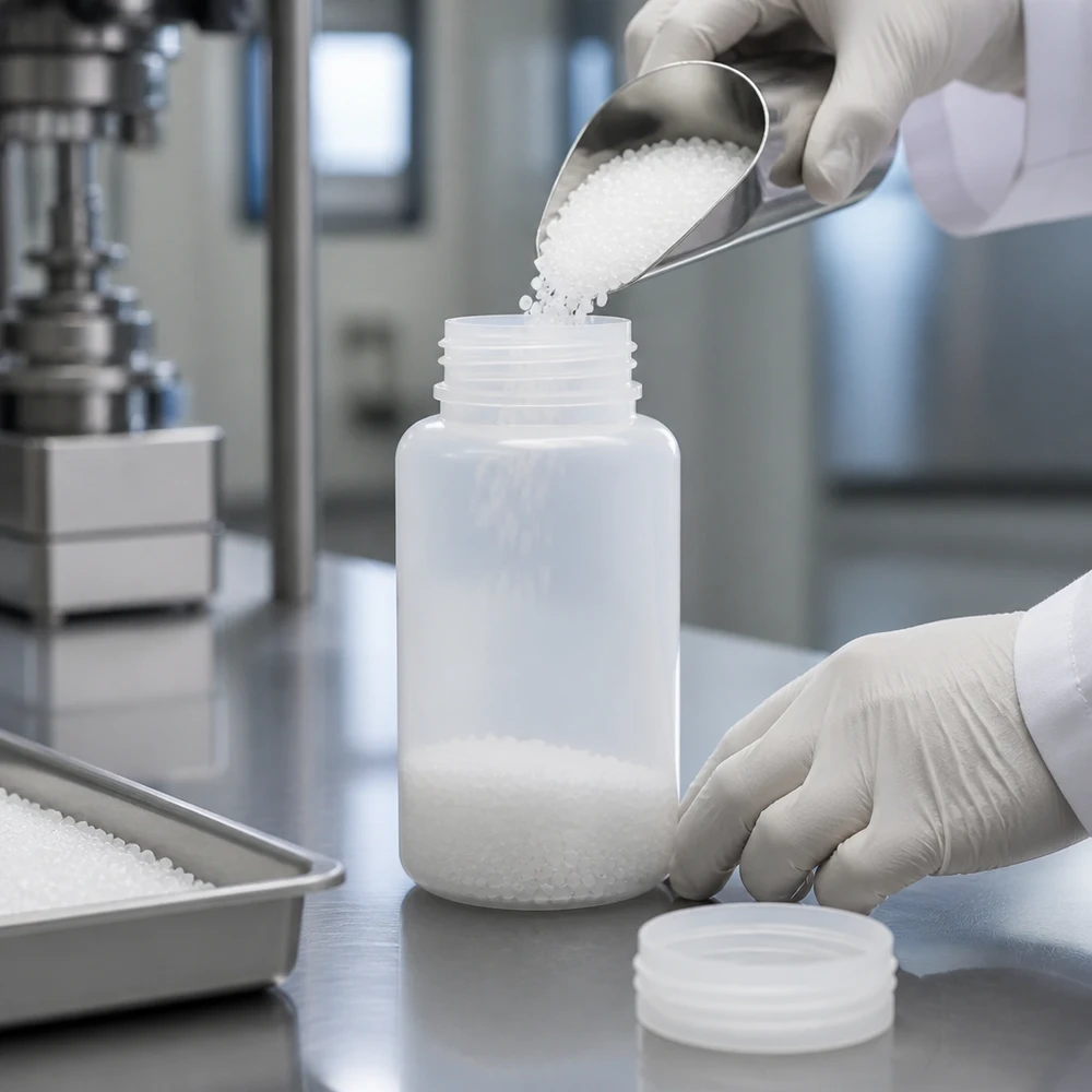 Stevige fles met brede hals van 1000 ml, gemaakt van voedselveilige kunststof, zonder dop, voor cleanrooms