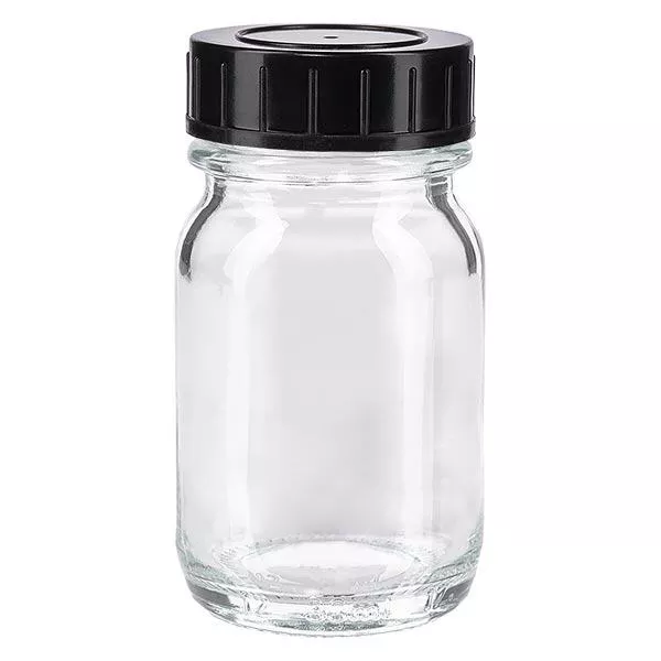Fles met wijde hals 30 ml helder glas met schroefdeksel Fles met wijde hals 30 ml helder glas met schroefdeksel