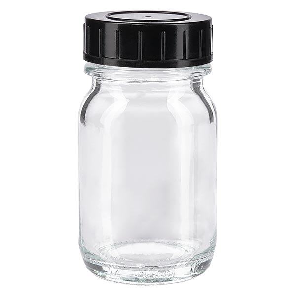 Fles met wijde hals 30 ml helder glas met schroefdeksel Fles met wijde hals 30 ml helder glas met schroefdeksel