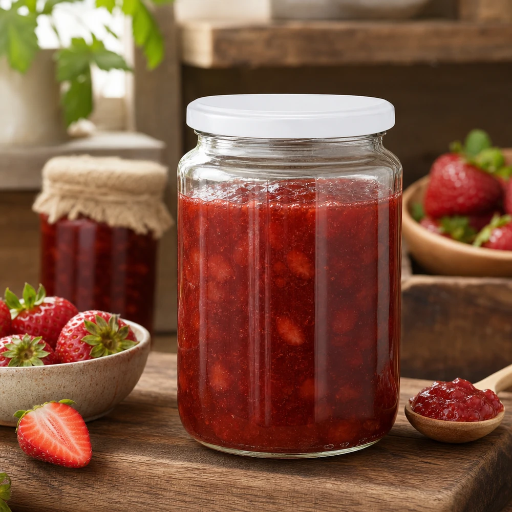 795 ml ronde pot UNiTWIST gevuld met aardbeienjam is ideaal voor zelfgemaakte jam en conserven