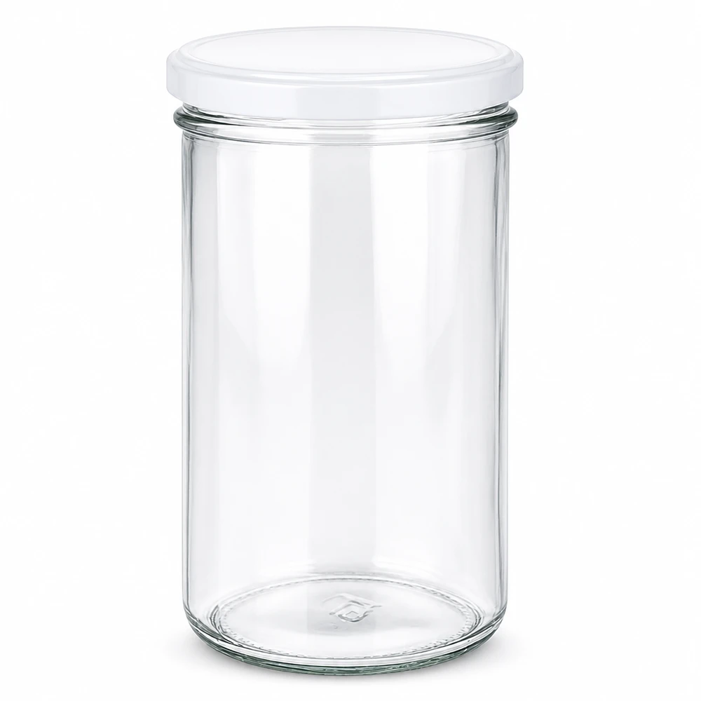 277ml mason jar met wit BasicSeal deksel - lege heldere glazen pot voor jam en conserven