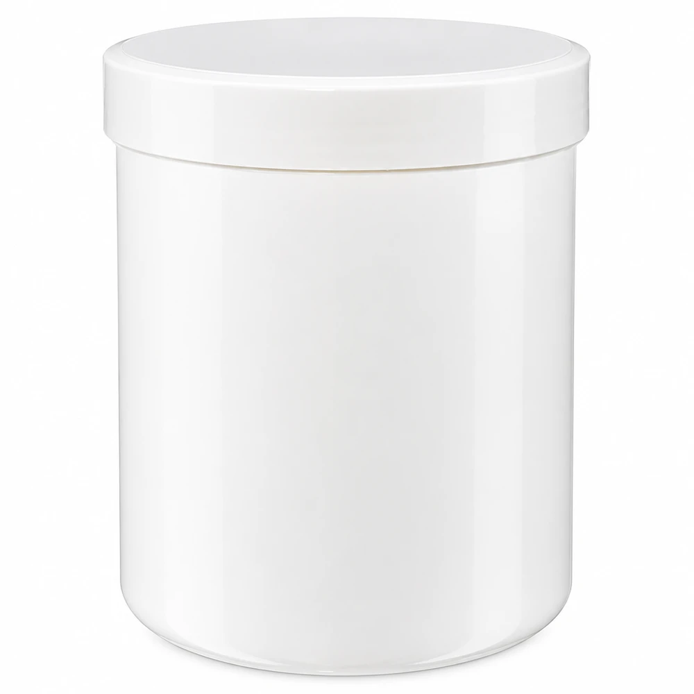 Zalfpot 200 g wit met schroefdeksel wit (PP) Witte PP-zalfpot van 200 g met schroefdeksel, ideaal voor cosmetica, apotheken en de geneeskunde