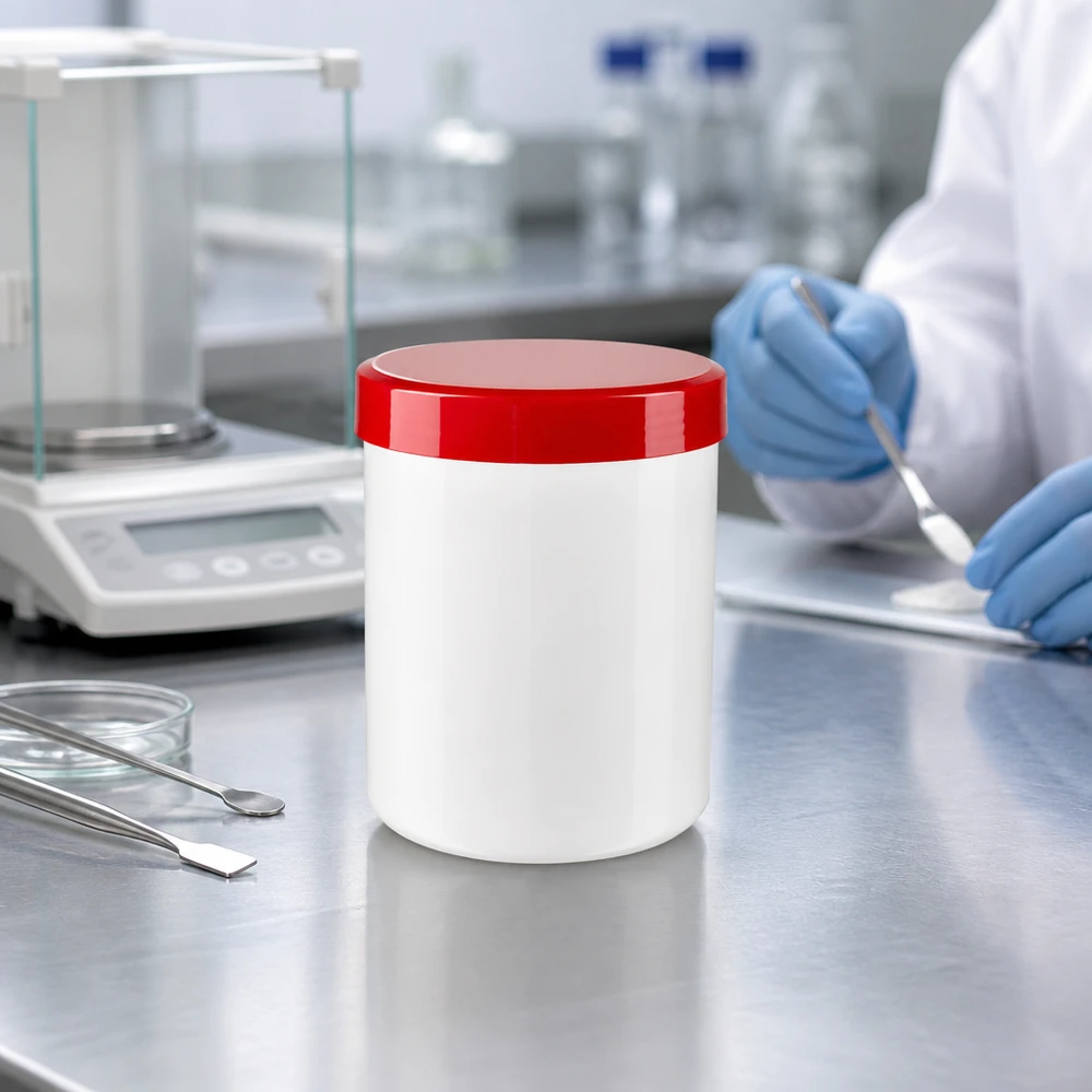 Medische bewaardoos 300 g, wit-rood, PP-kunststof, met pincet en spatel