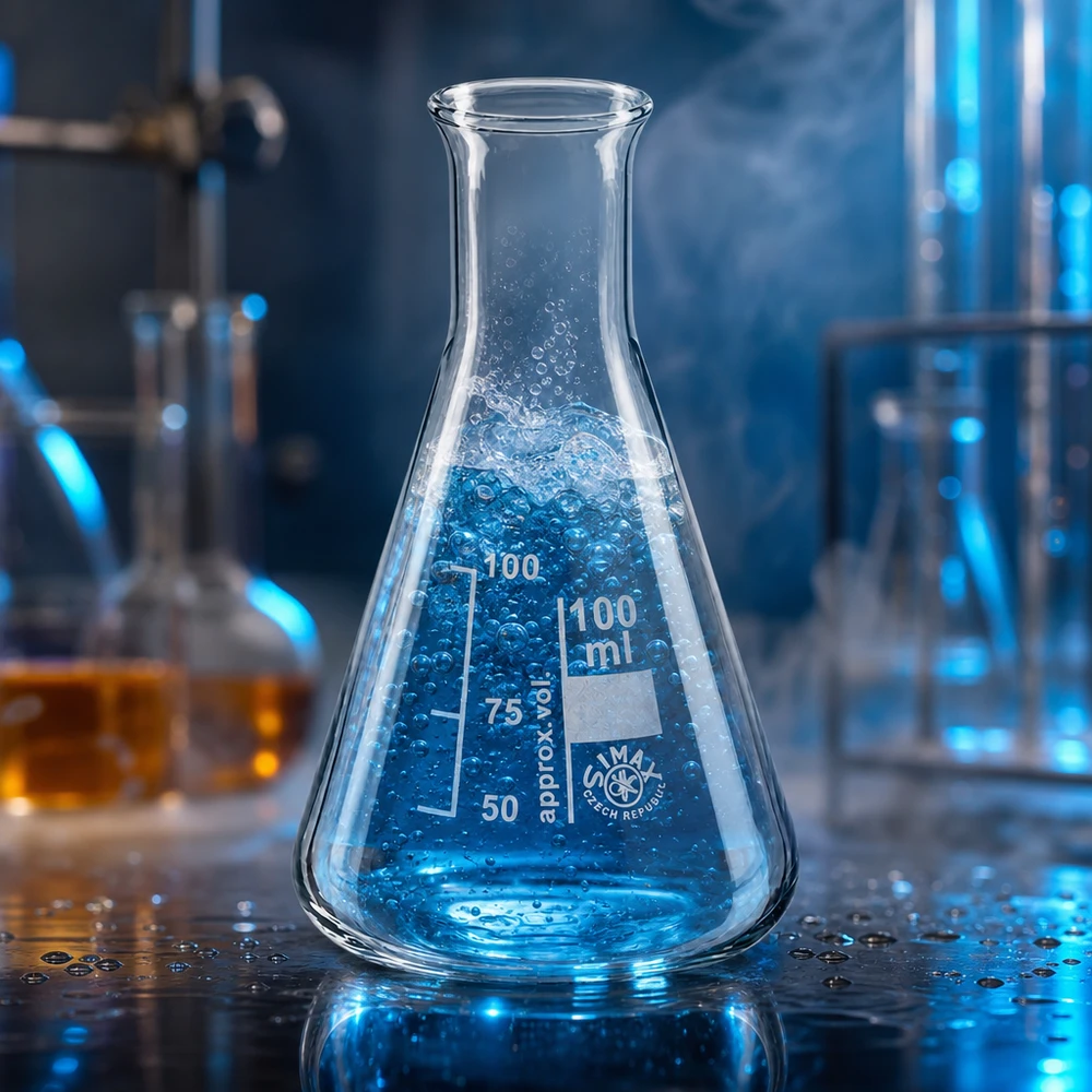 Erlenmeyer 100 ml met smalle hals met stabiele bodem en voorgevormde rand voor veilig werken