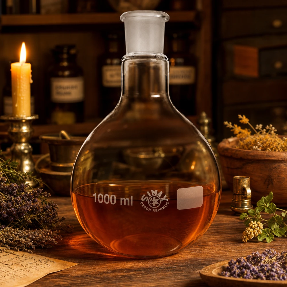 Professionele rondbodemkolf 1000ml met brede buik voor optimale warmteverdeling in het laboratorium