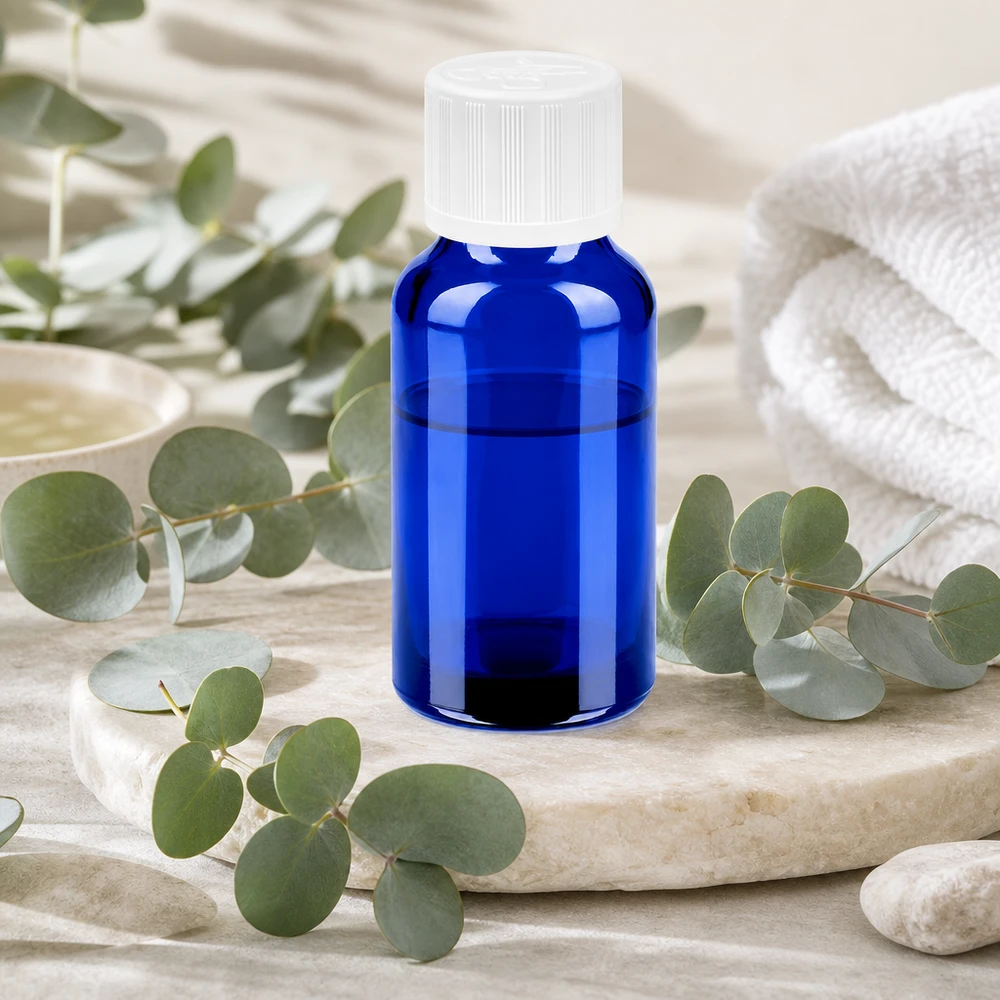 20ml fles 11mm SV w. STD KiSi BlueLine UT18/20 Elegant blauw 20ml flesje van speciaal glas met witte schroefdop voor alternatieve behandelaars
