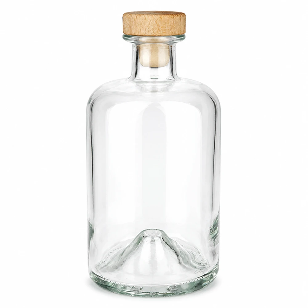 500 ml apothekersfles Sofia met houten handgreep en kurk UNiTWIST® 500ml glazen fles Sofia met houten handvat kurk UNiTWIST transparant leeg Productfoto tegen een witte achtergrond