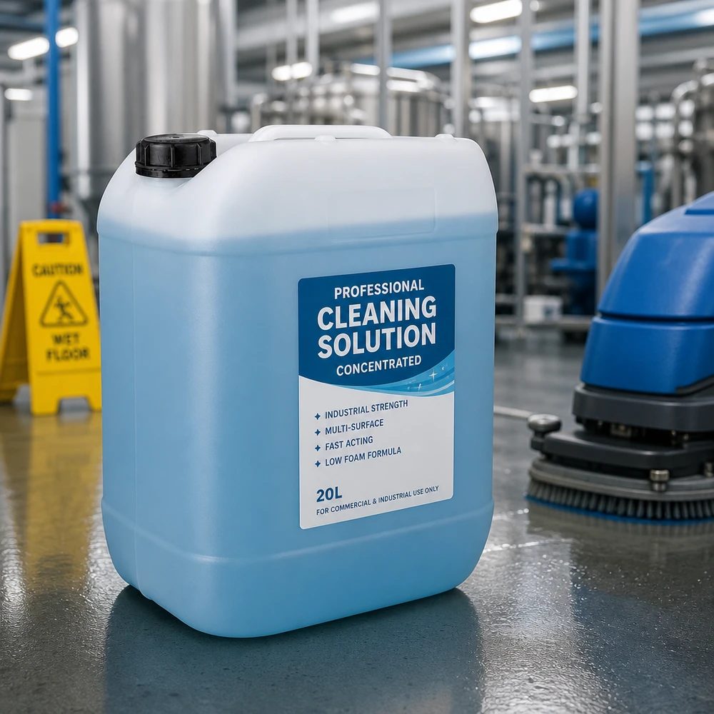 Stapelbare kunststof jerrycan van 20 liter met originele sluiting voor schoonmaakconcentraat