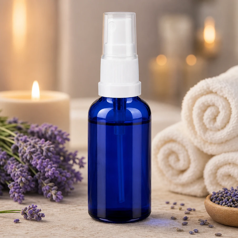 Elegante transparante sprayflacon 30ml met witte verstuiver voor wellness