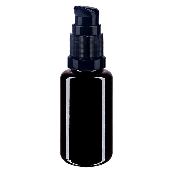 Violet glas fles 20 ml met pompsluiting zwart Violet glas fles 20 ml met pompsluiting zwart