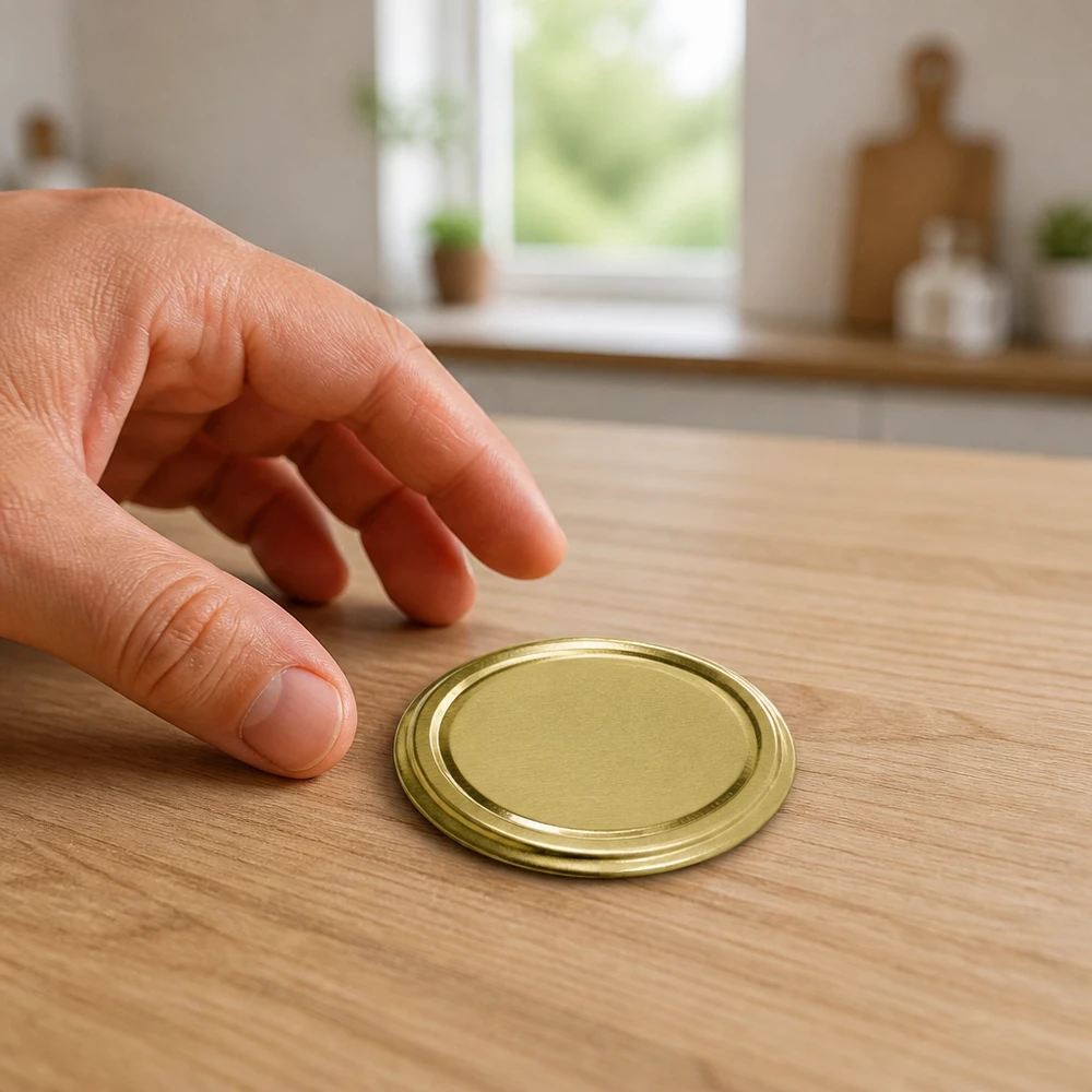Gouden schroefdop 70 mm TO70 BasicSeal UNiTWIST op een lichte houten ondergrond