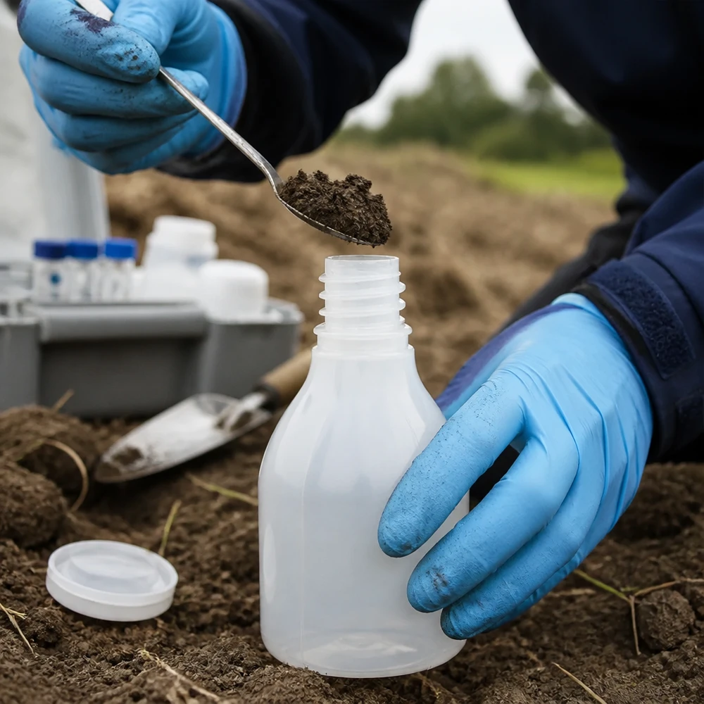Nauwe hals laboratoriumfles 30ml zonder sluiting Laboratoriumfles met smalle hals van 30 ml voor bodemanalyse, inclusief bemonsteringsset voor gebruik in het veld