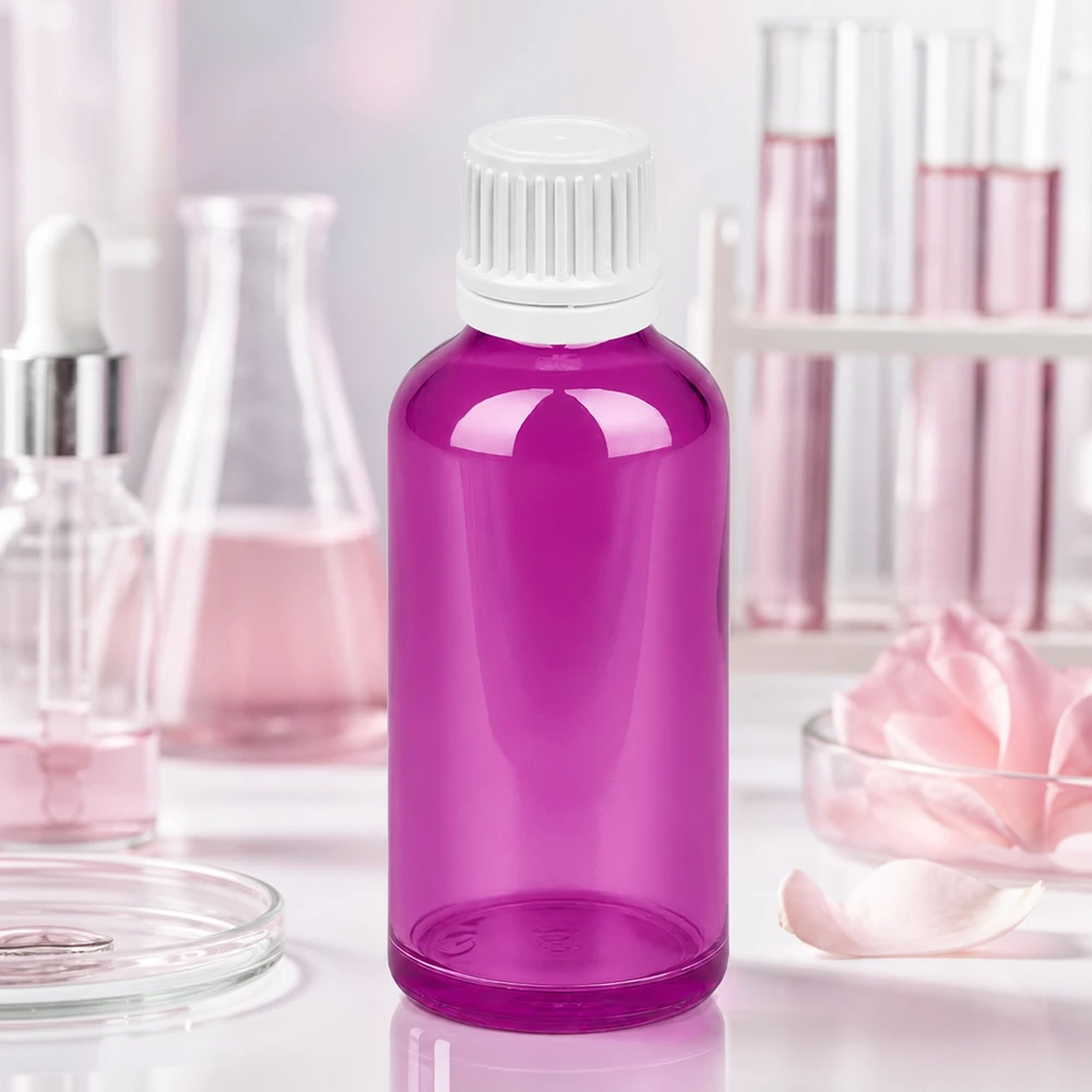 50ml fles 11mm schroefdop wit originaliteit schroefdop PurpleLine UT18/50 Paarse laboratoriumfles 50ml met witte veiligheidsdop voor chemische stoffen