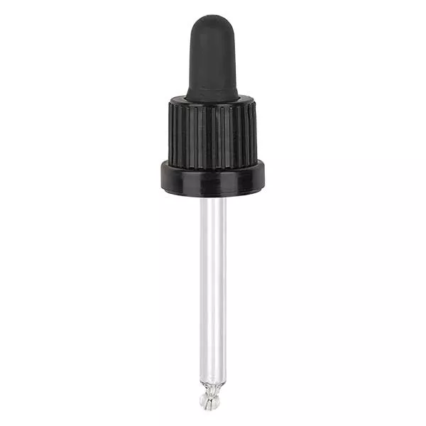 Glazen druppelpipet, zwart/zwart PL61 garantiesluiting (OV III)