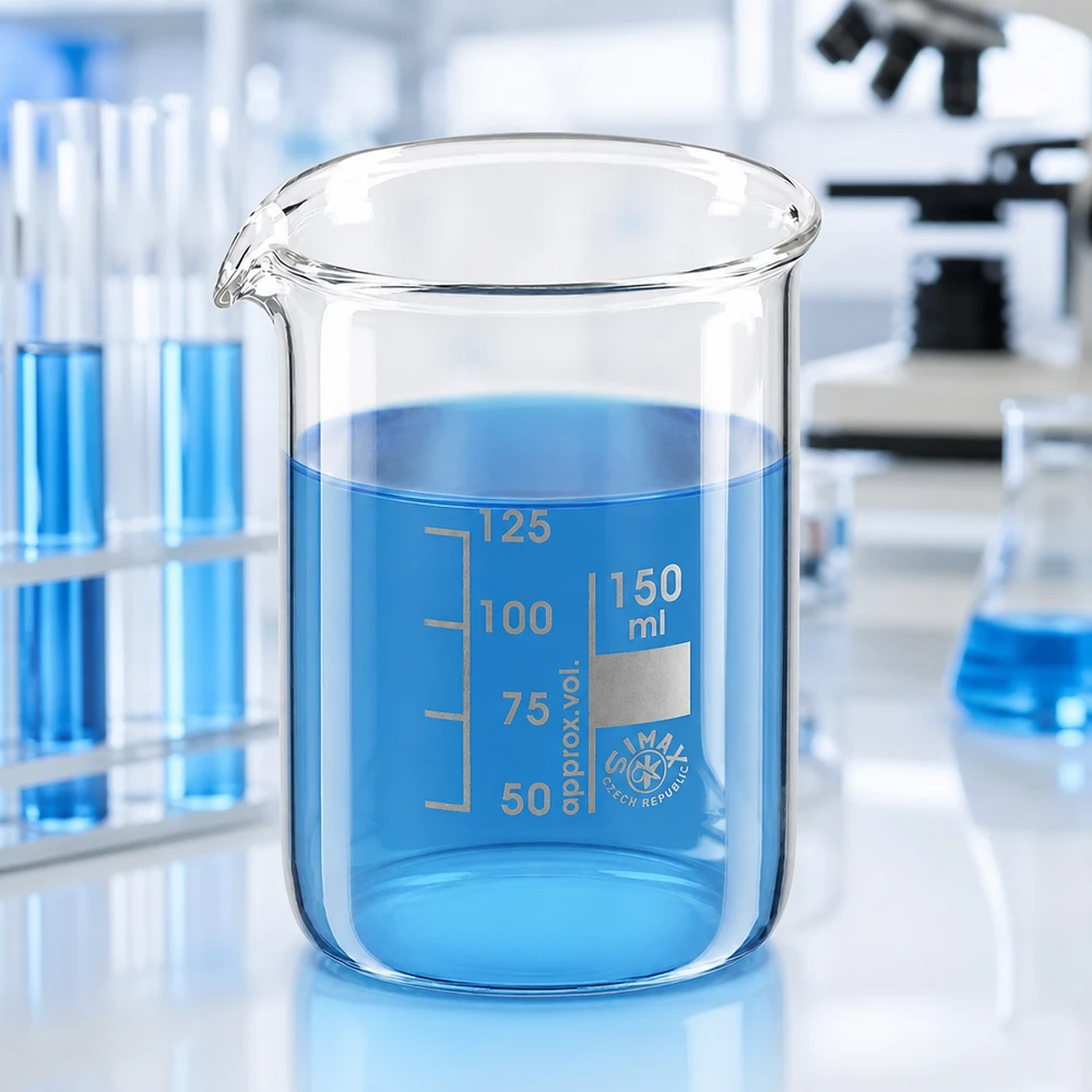 Lage vorm beker 150ml borosilicaatglas met precieze schaalverdeling voor chemische experimenten