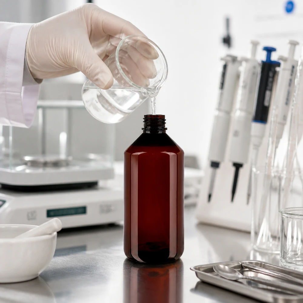 Chemicaliebestendige bruine PET-spuitfles van 750 ml met doseerfunctie en witte kop