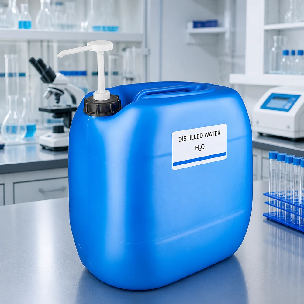Blauwe HDPE-kan van 30 liter met pompsysteem voor nauwkeurige afname van vloeistoffen
