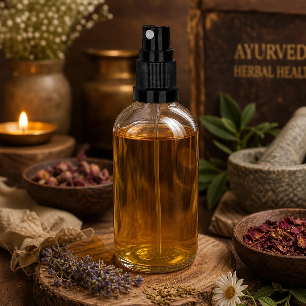 Ayurvedische kruidenoliesprayfles 100 ml, transparant glas met zwarte verstuiver, ClearLine UT18