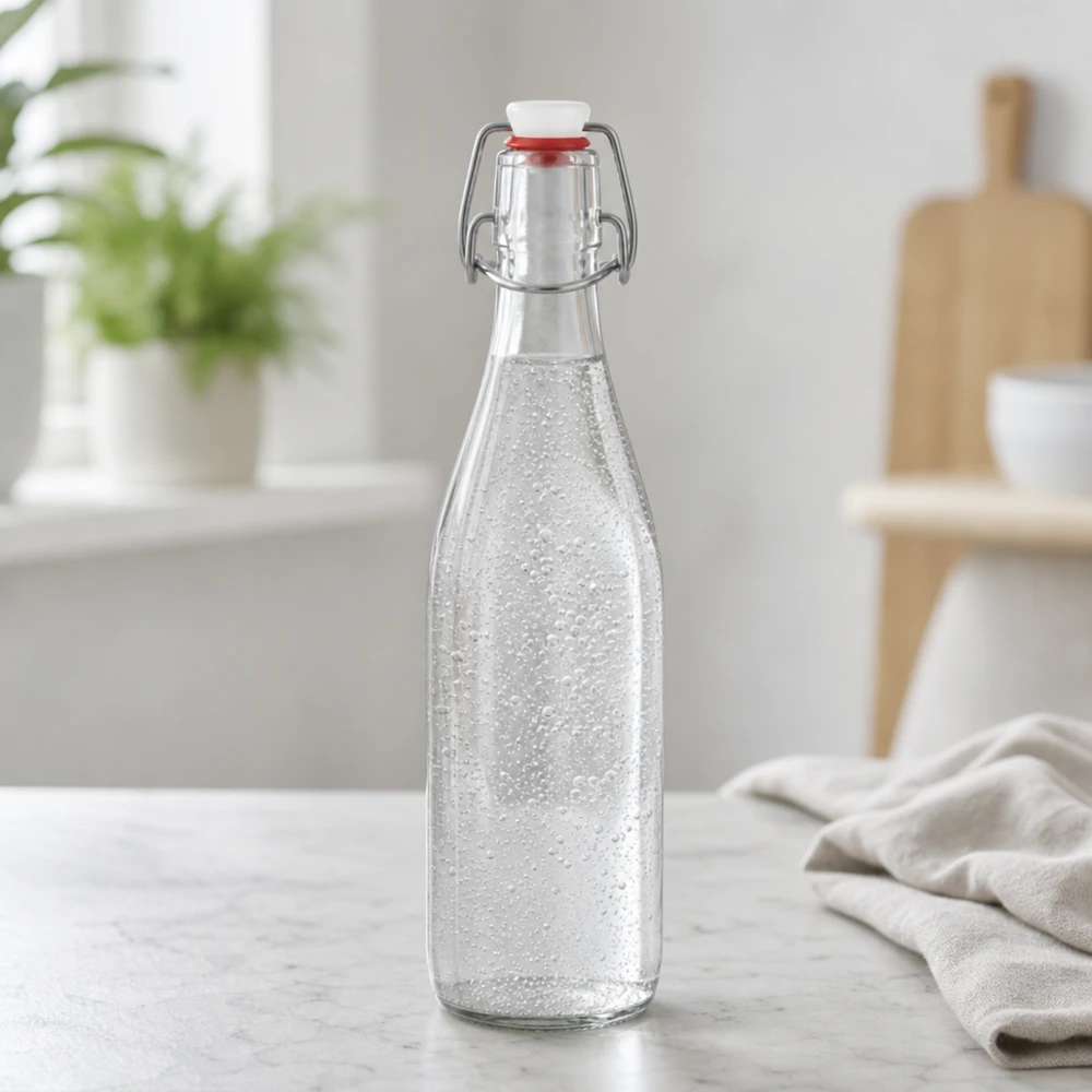 500ml glazen fles + draaidop PVC UNiTWIST 500ml glazen fles met draaidop gevuld met bruisend water moderne keuken drinkfles waterfles koolzuurhoudend