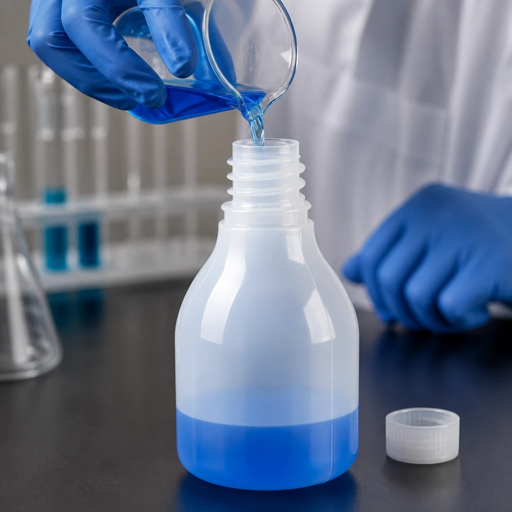 Nauwe hals laboratoriumfles 30ml zonder sluiting Laboratoriumfles met smalle hals en een inhoud van 30 ml, vervaardigd uit HDPE-kunststof, voor chemische vloeistoffen