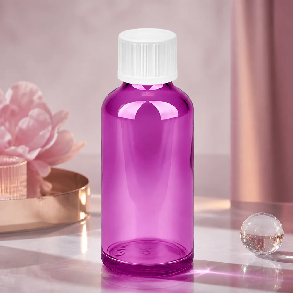 50ml druppelflacon 1,2mm wit Standaard Kindbestendig PurpleLine.UT18/50 Paarse druppelfles 50ml van robuust materiaal - ideaal voor laboratorium- en farmaceutische doeleinden