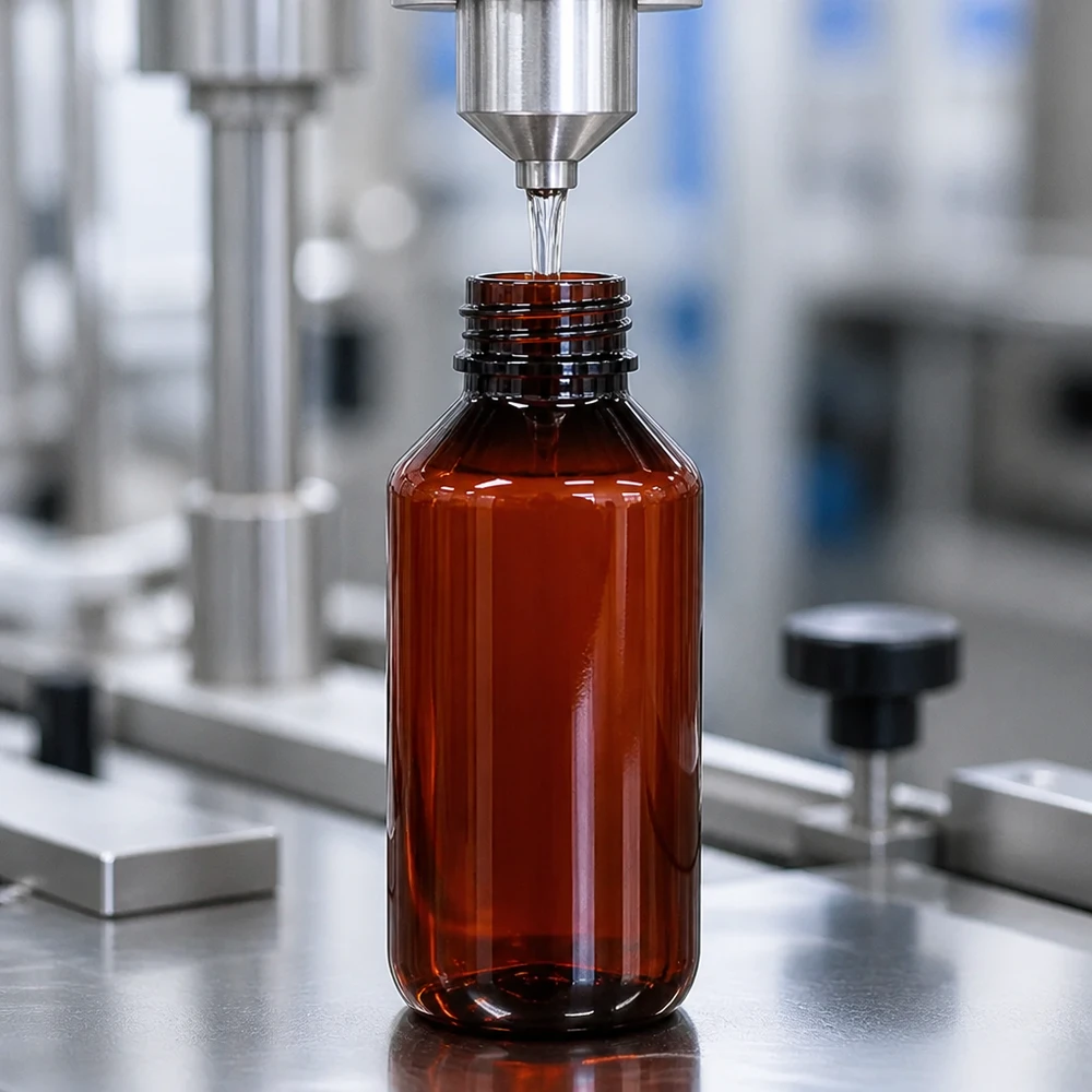 50 ml PET medicijnfles met verstuiver zwart GCMI 28/410 incl. dop transparant, standaard UV-bestendige, amberkleurige PET-fles van 200 ml, geproduceerd in een geautomatiseerde productielijn