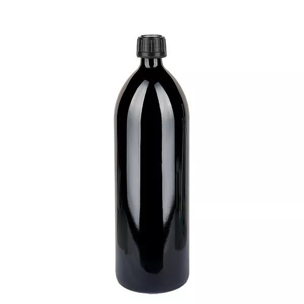 Waterfles violet glas 1000ml rond, met schroefdop Waterfles violet glas 1000ml rond, met schroefdop